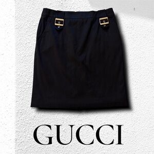 Gucci Black Pencil Skirt with Gold Details